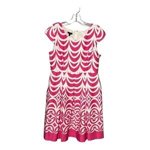 Talbots Pink & White Scallop Print A-Line Flare Dress Women’s Size 8